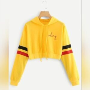 Yellow, Red, & Black Okay Cropped Hoodie (S)